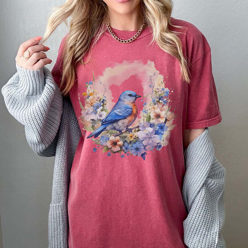 Watercolor Bluebird Wildflowers T-Shirt