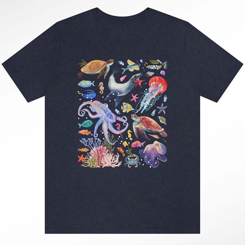 Watercolor Sea Creatures  Marine Life Ocean T-Shirt