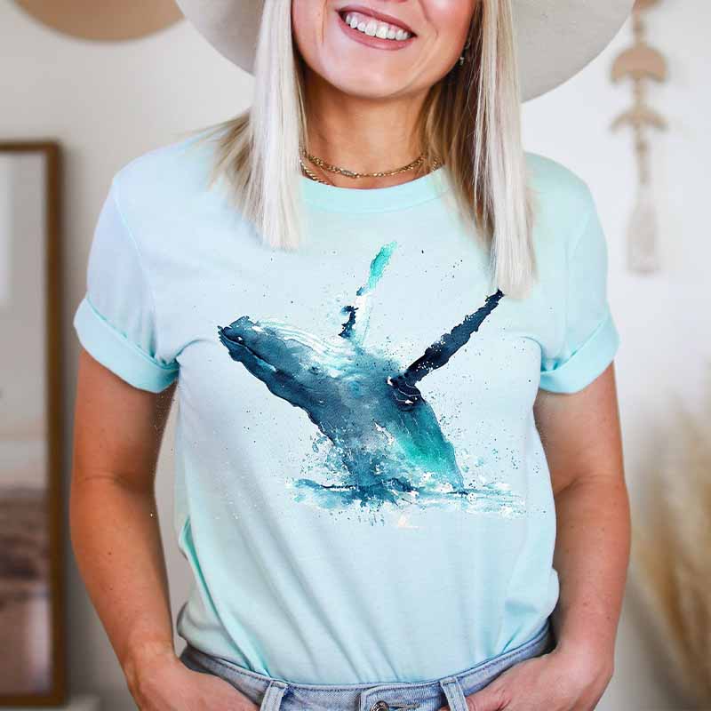 Watercolor Whale Marine Life Ocean T-Shirt