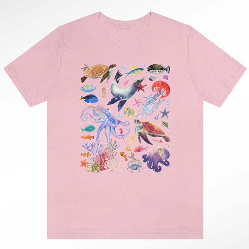 Watercolor Sea Creatures  Marine Life Ocean T-Shirt