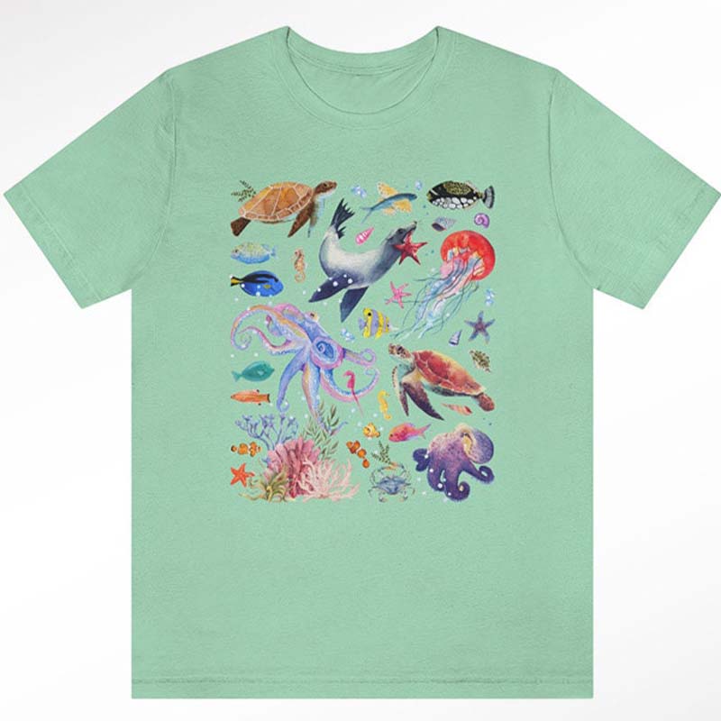 Watercolor Sea Creatures  Marine Life Ocean T-Shirt