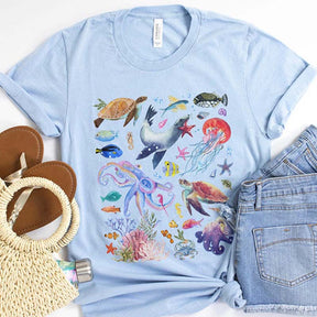 Watercolor Sea Creatures  Marine Life Ocean T-Shirt