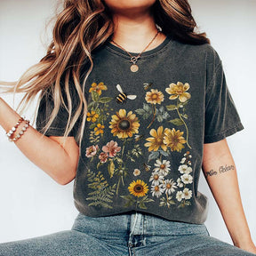 Bee Floral Graphic Botanical Nature Lover T-Shirt