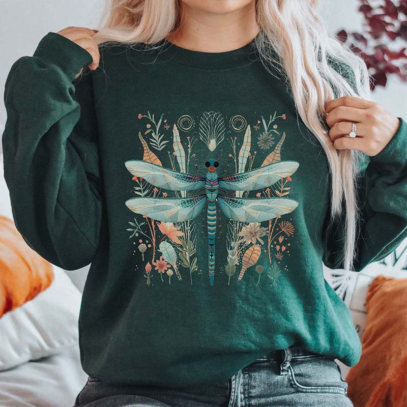 Boho Watercolor Dragonfly Nature Sweatshirt