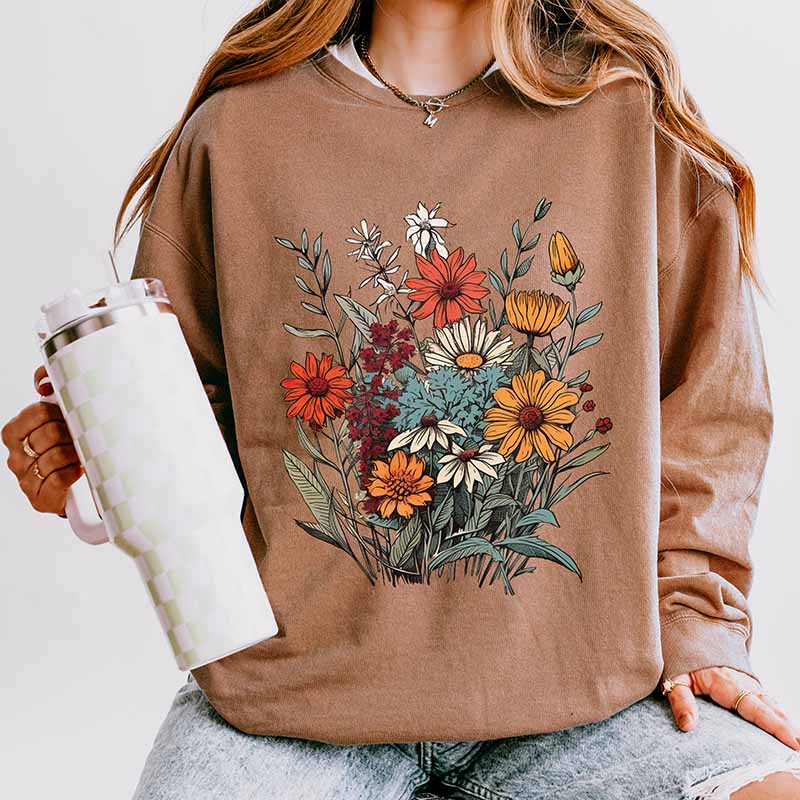 Vintage Pressed Floral  Fairycore Wildflowers Sweatshirt