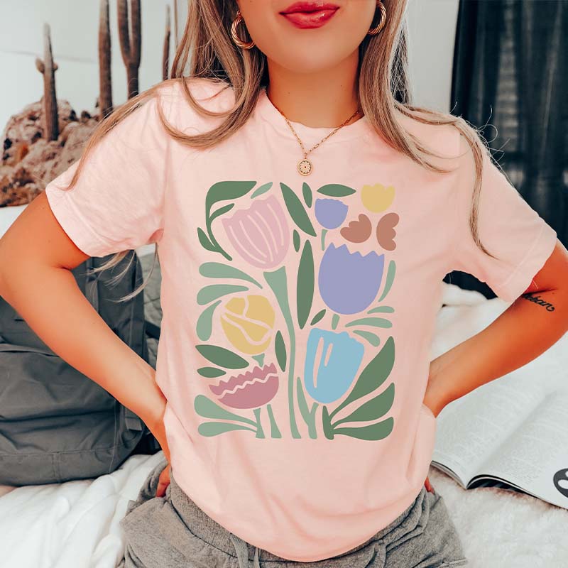 Wavy Tulips Retro Groovy Floral T-Shirt