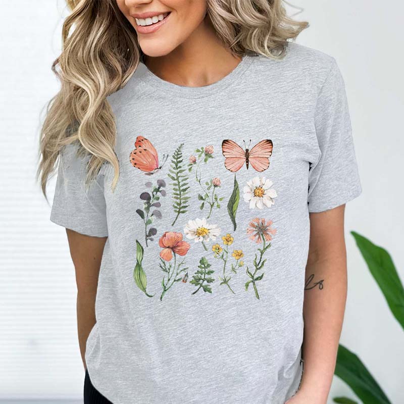 Floral WildFlowers Butterfly Woodland T-Shirt