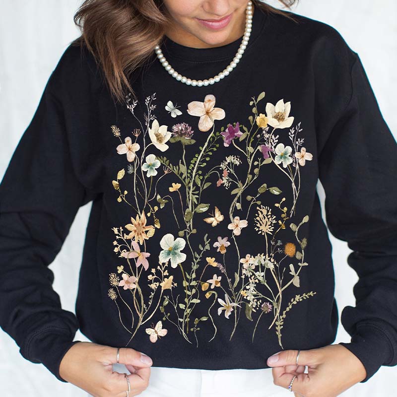 Vintage Pressed Fairycore Flowers Sweatshirt