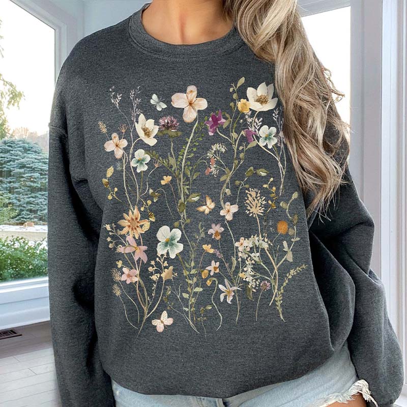 Vintage Pressed Fairycore Flowers Sweatshirt