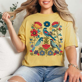 Summer Bird Lover Flower T-Shirt