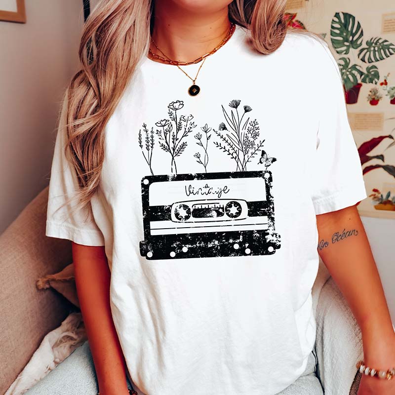 Retro Tape Wildflower Cottagecore Floral T-Shirt