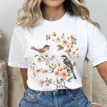 Whimsical Birds And Floral T-Shirt