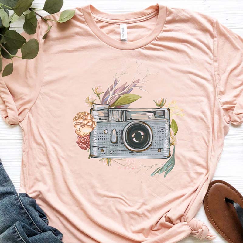 Watercolor Floral Camera  Photo Lover T-Shirt