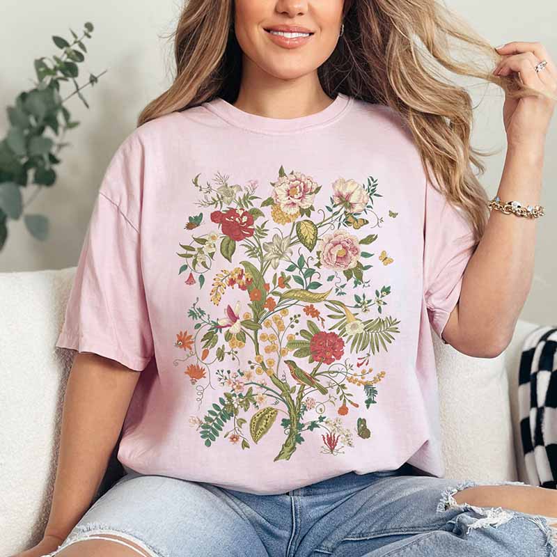 Vintage Flower Bird  Butterfly T-Shirt