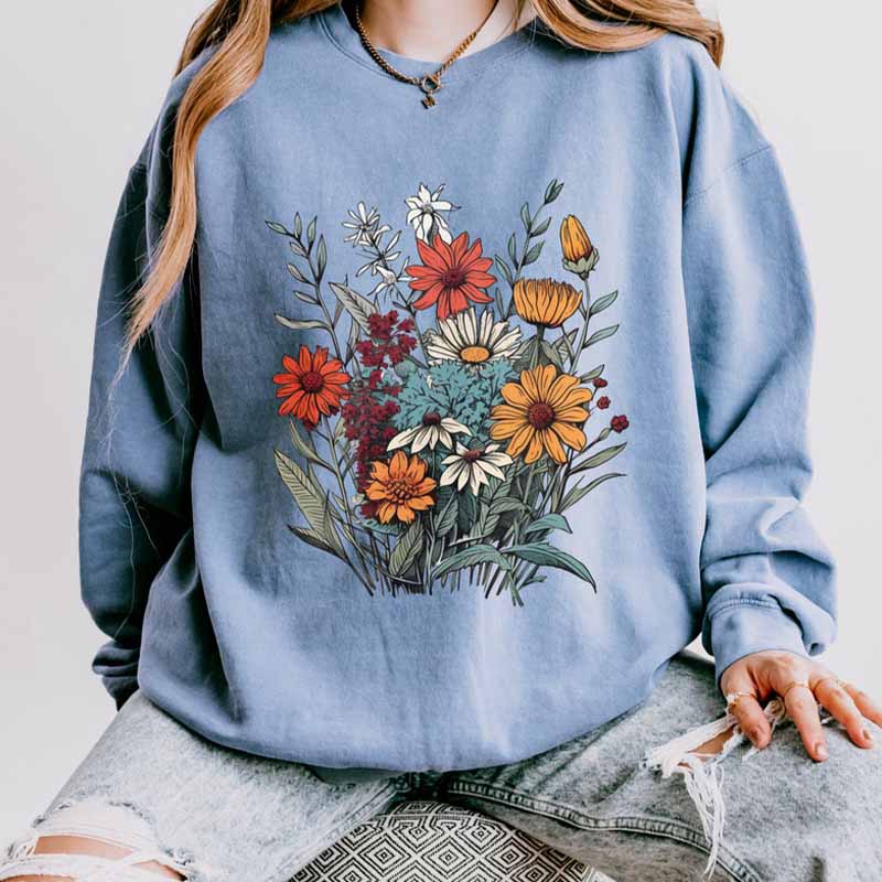 Vintage Pressed Floral  Fairycore Wildflowers Sweatshirt