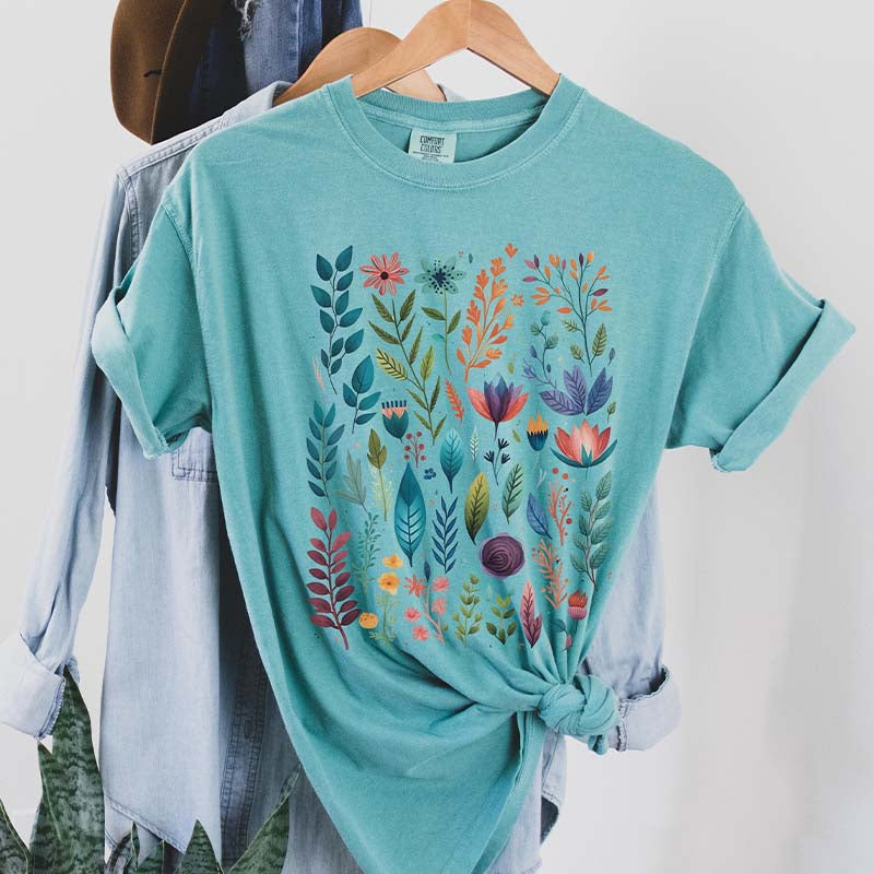 Boho Watercolor Folk Flowers T-Shirt