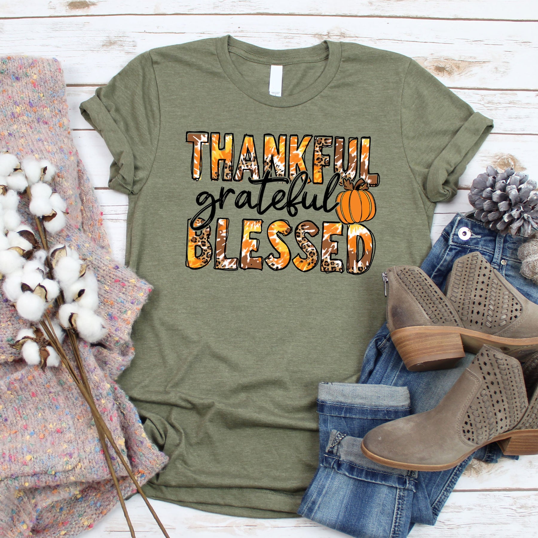 Thankful Grateful Blessed Tie Dye Tee