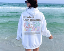 Protect Our Oceans Words on Back Hoodie