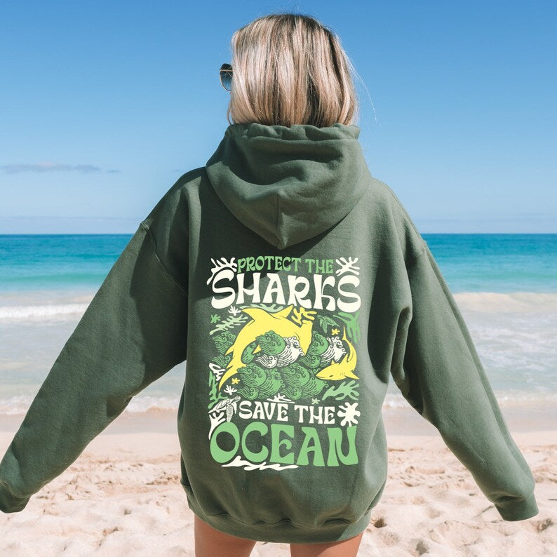 Aesthetic 'Protect the Sharks, Save the Ocean' Hoodie