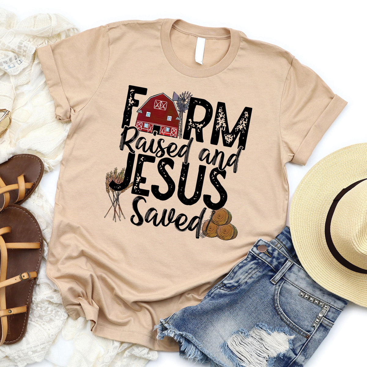 Farm Raised Jesus Saved Tee