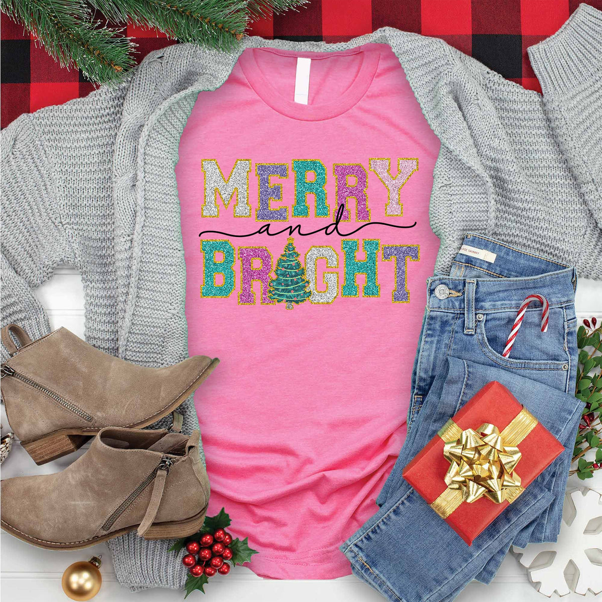 Merry and Bright Glitter Tee