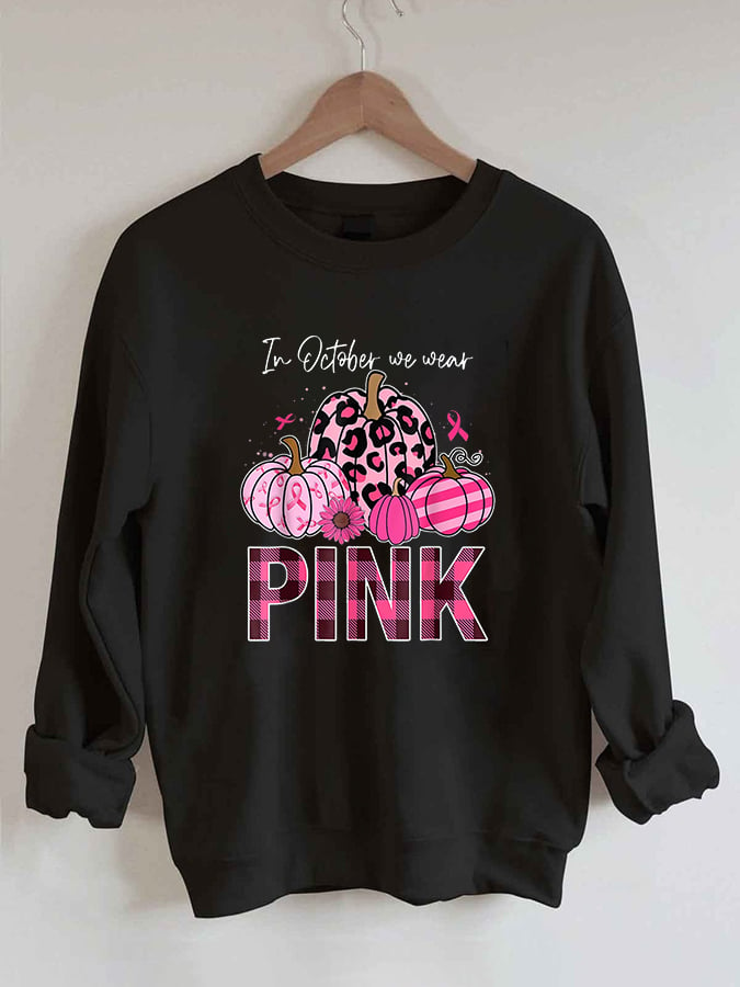 Women's October Pink Pumpkin Print Sweatshirt