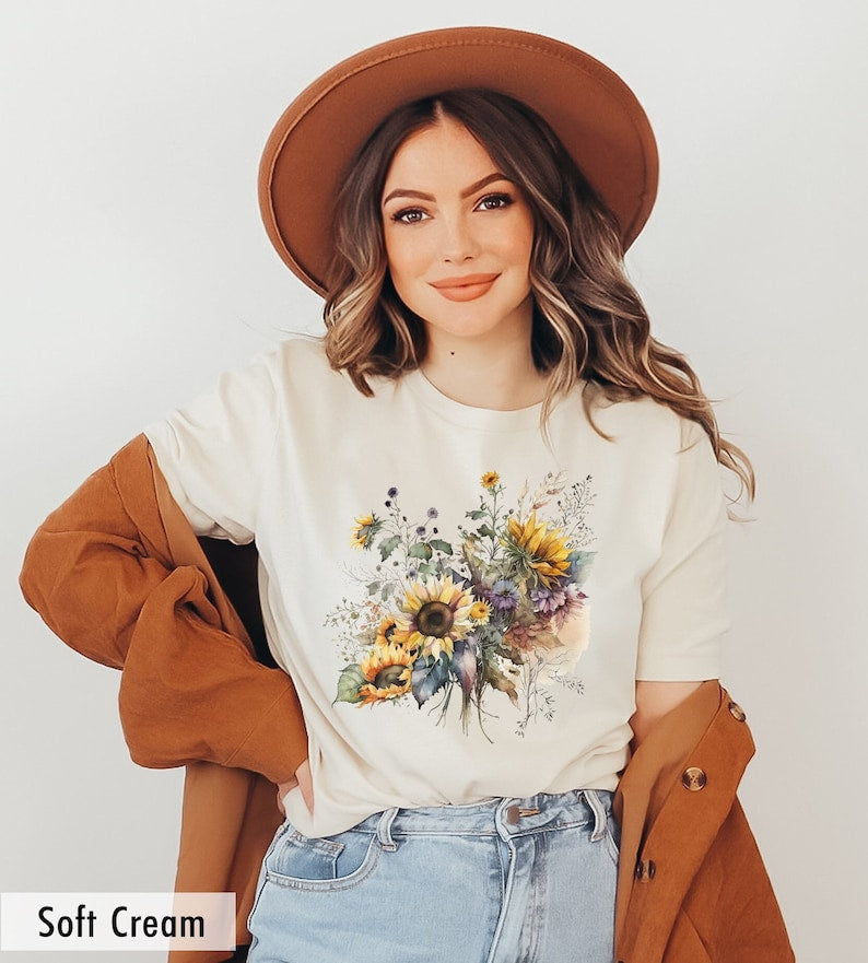 Sonnenblumen-Shirt. Blumen-T-Shirt