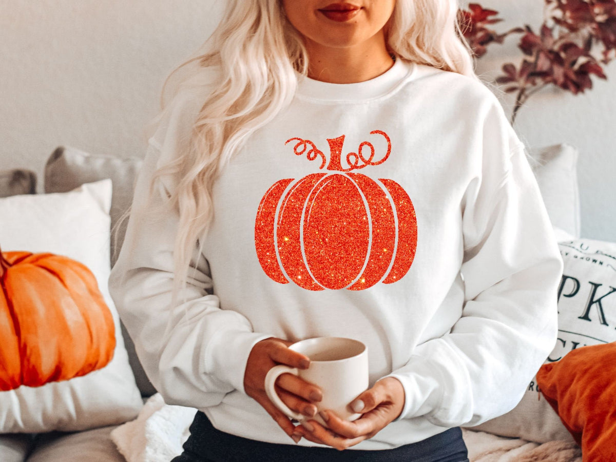 Fall Orange Glitter Pumpkin Thanksgiving Sweatshirt