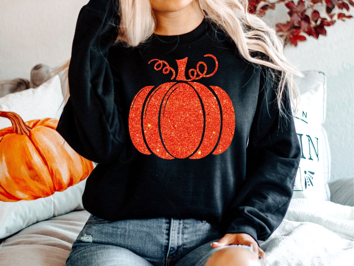 Fall Orange Glitter Pumpkin Thanksgiving Sweatshirt