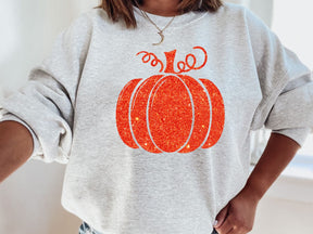 Fall Orange Glitter Pumpkin Thanksgiving Sweatshirt