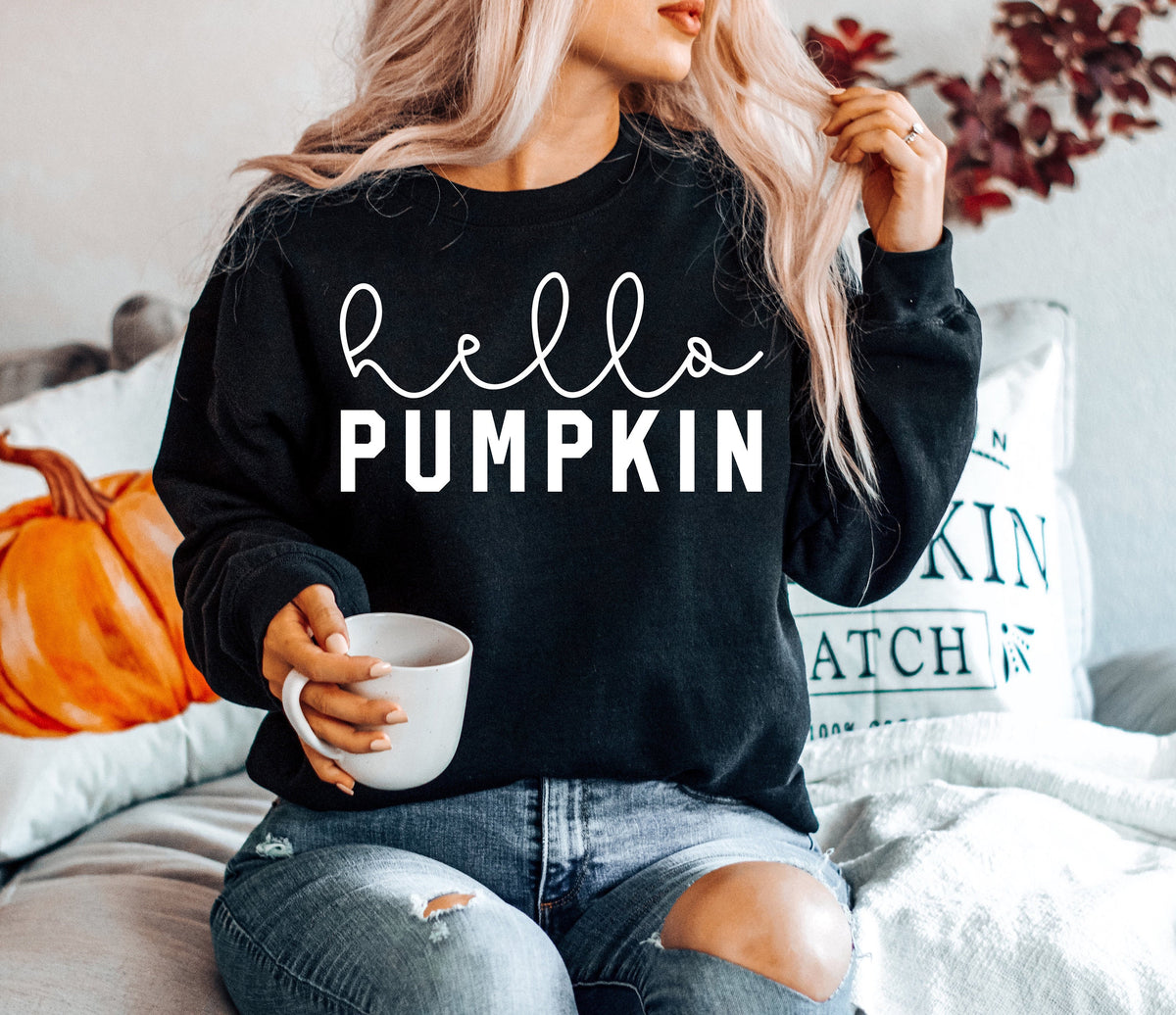 Hello Pumpkin Thanksgiving Gift Crew Neck Sweatshirt