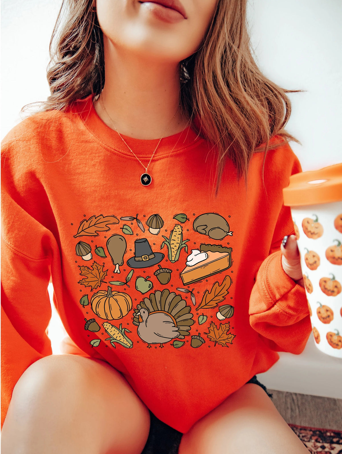 thanksgiving doodle pumpkin leaves happy turkey day sweatshirt