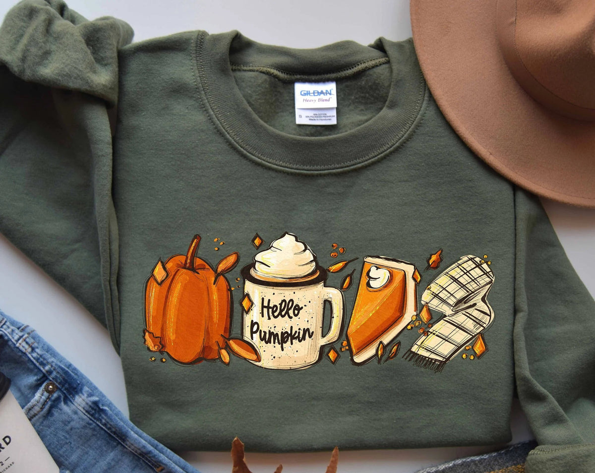 Hello Pumpkin Thanksgiving Gift Creative Crew Neck Comfortable Sweatshirt