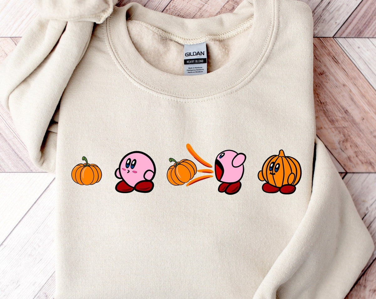 Kirby Pumpkin Fun Fall Thanksgiving Crew Neck Comfortable Sweatshirt