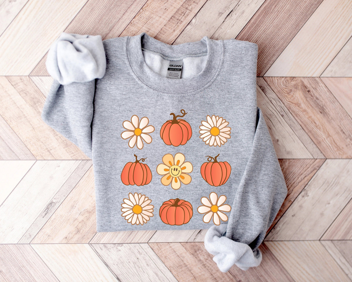 Flowers and pumpkins cute round neck comfortable sweatshirt