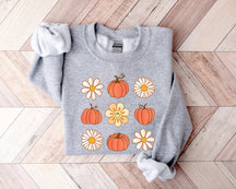 Flowers and pumpkins cute round neck comfortable sweatshirt