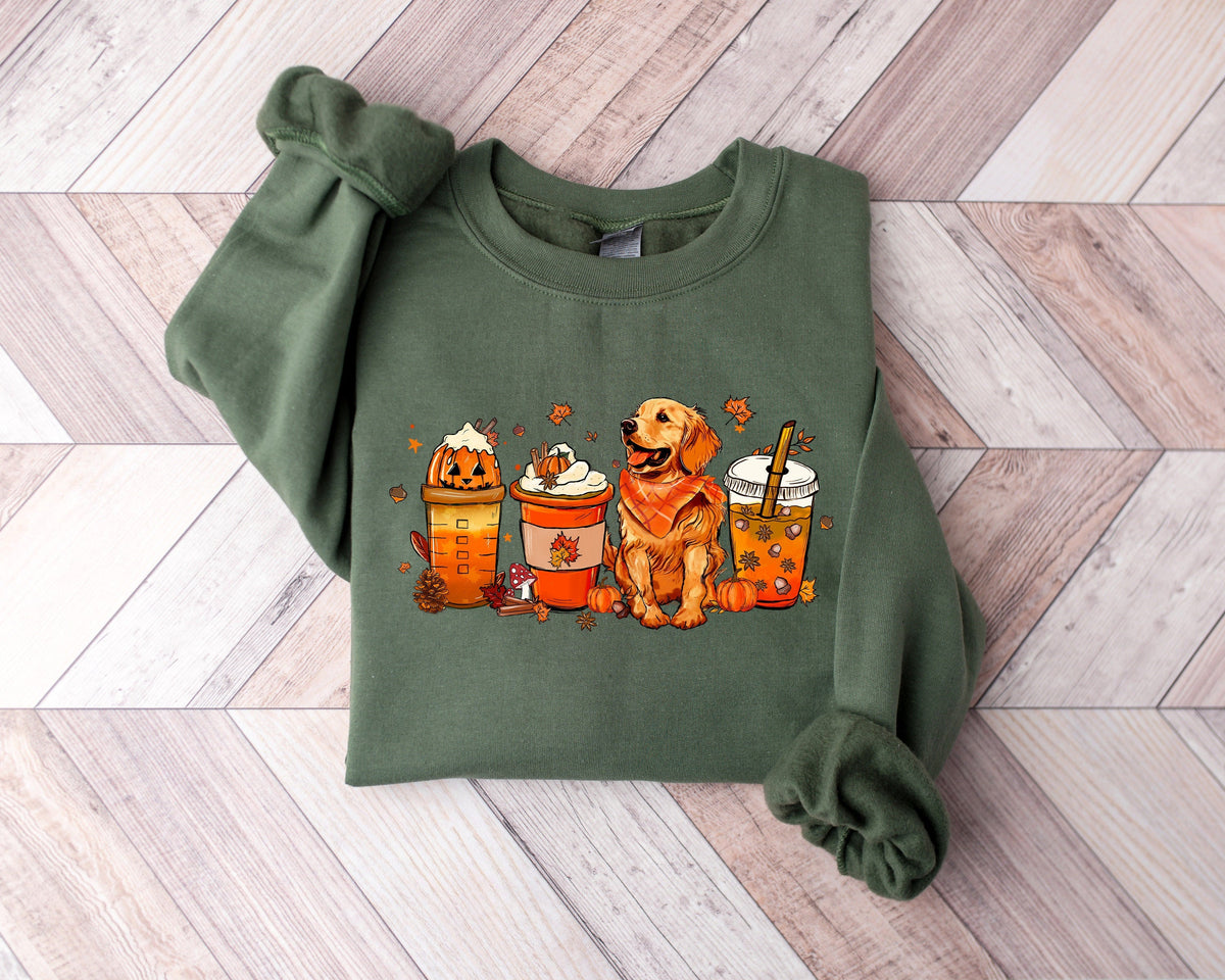 Golden Retriever Autumn Thanksgiving Pumpkin Crew Neck Comfortable Sweatshirt