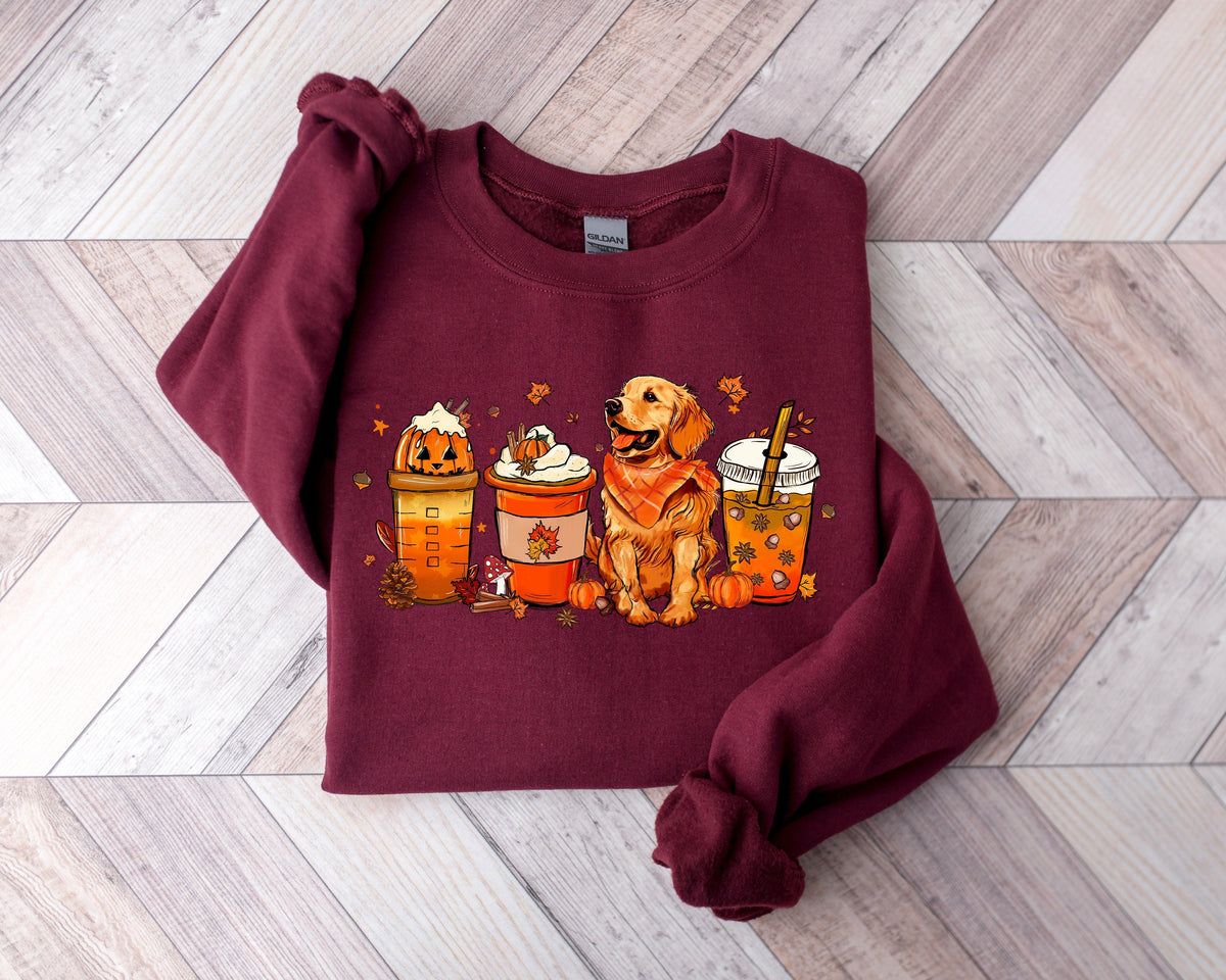 Golden Retriever Autumn Thanksgiving Pumpkin Crew Neck Comfortable Sweatshirt