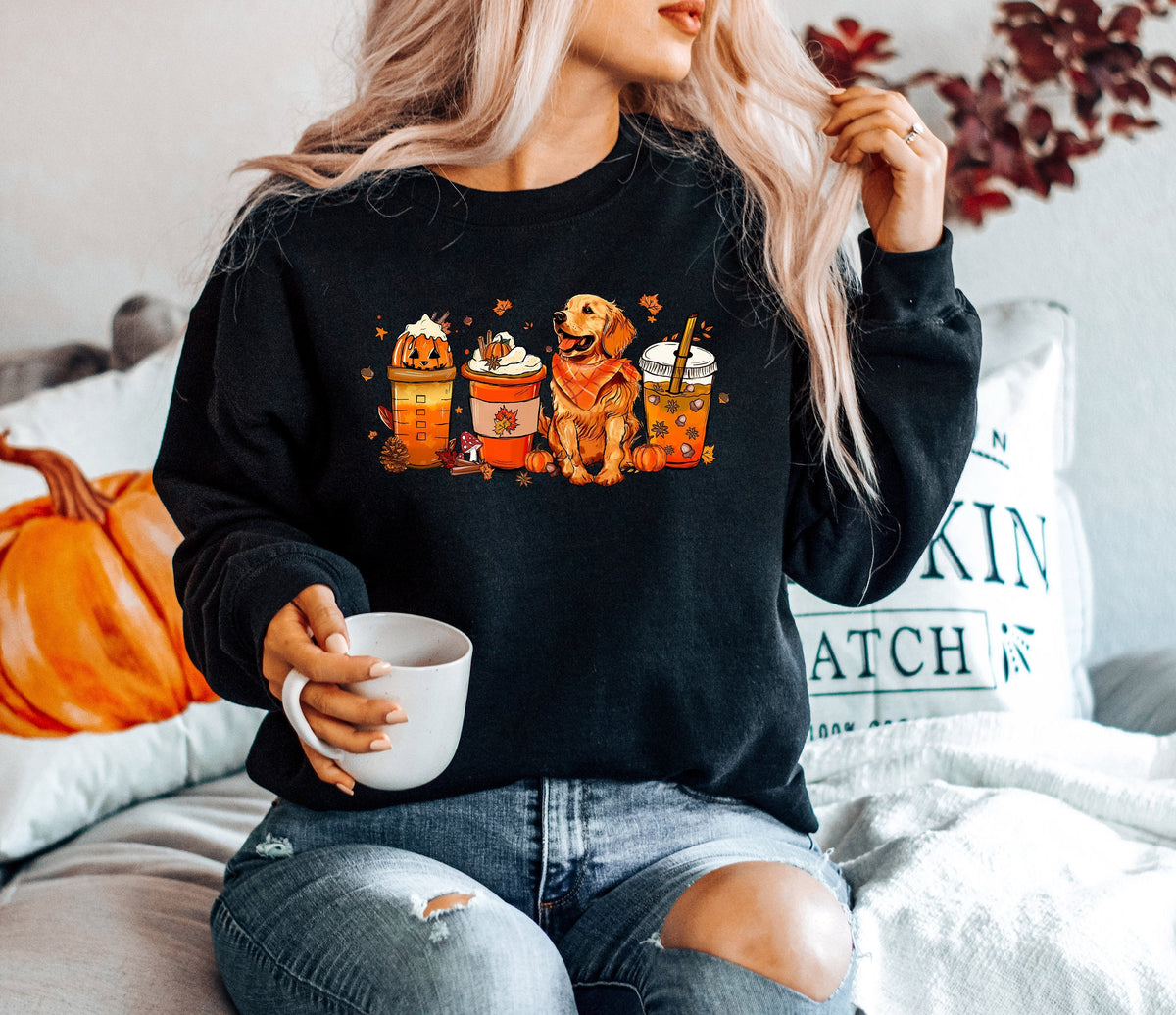 Golden Retriever Autumn Thanksgiving Pumpkin Crew Neck Comfortable Sweatshirt