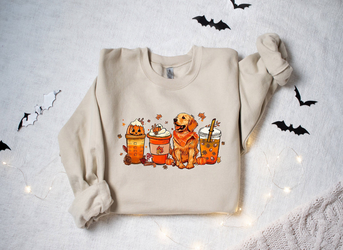 Golden Retriever Autumn Thanksgiving Pumpkin Crew Neck Comfortable Sweatshirt