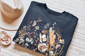 Vintage Pressed Flowers Sweatshirt Botanical Floral Pullover