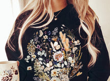 Vintage Pressed Flowers Sweatshirt Botanical Floral Pullover